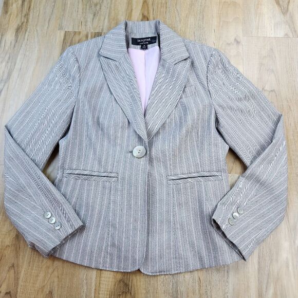 🐞Signature by Larry Levine Gray & Pink Pinstripe Blazer Size 10 - Picture 1 of 15
